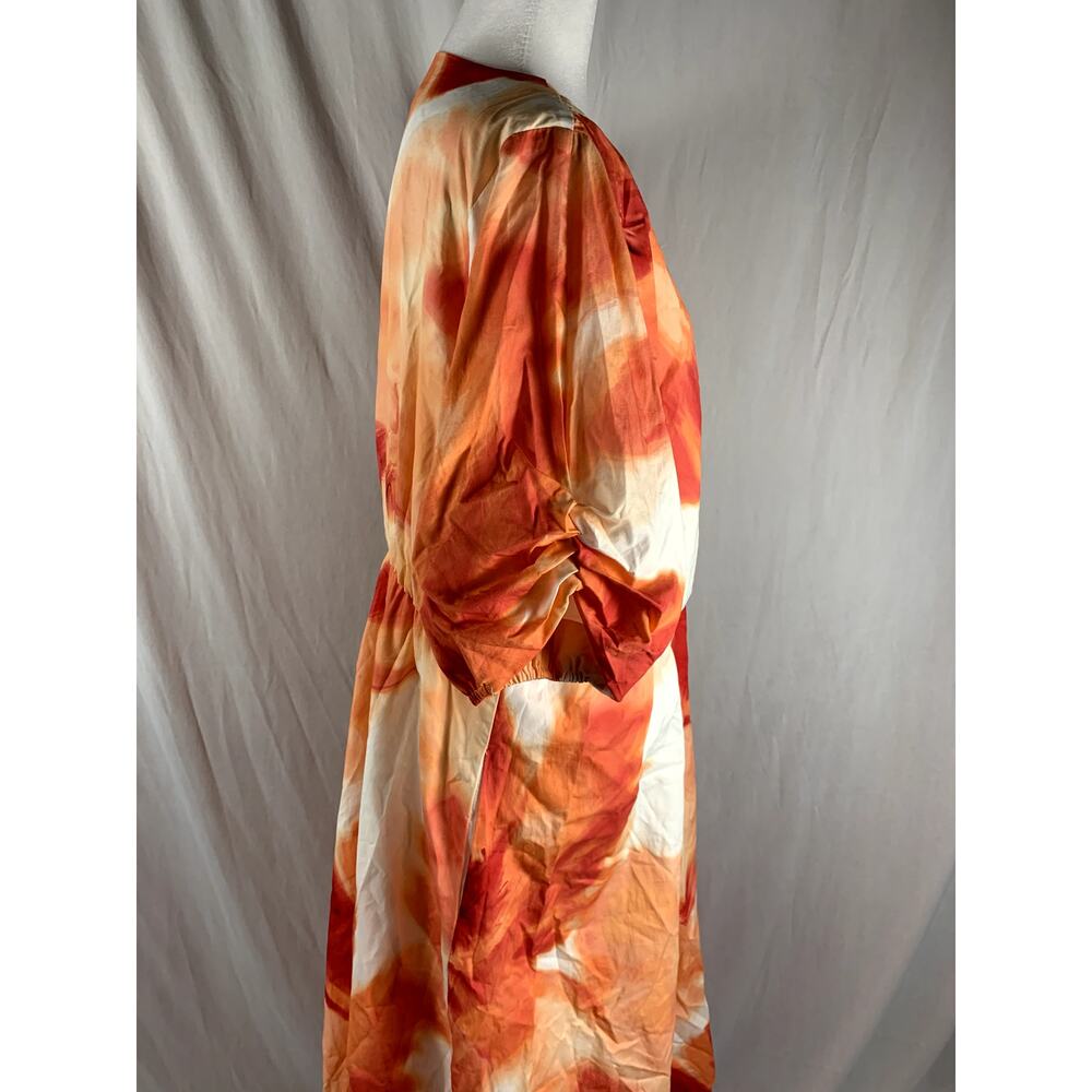 DKNY Women’s Plus Size 16W Watermelon Floral Cotton Puff Sleeve Midi Dress - Picture 3 of 6
